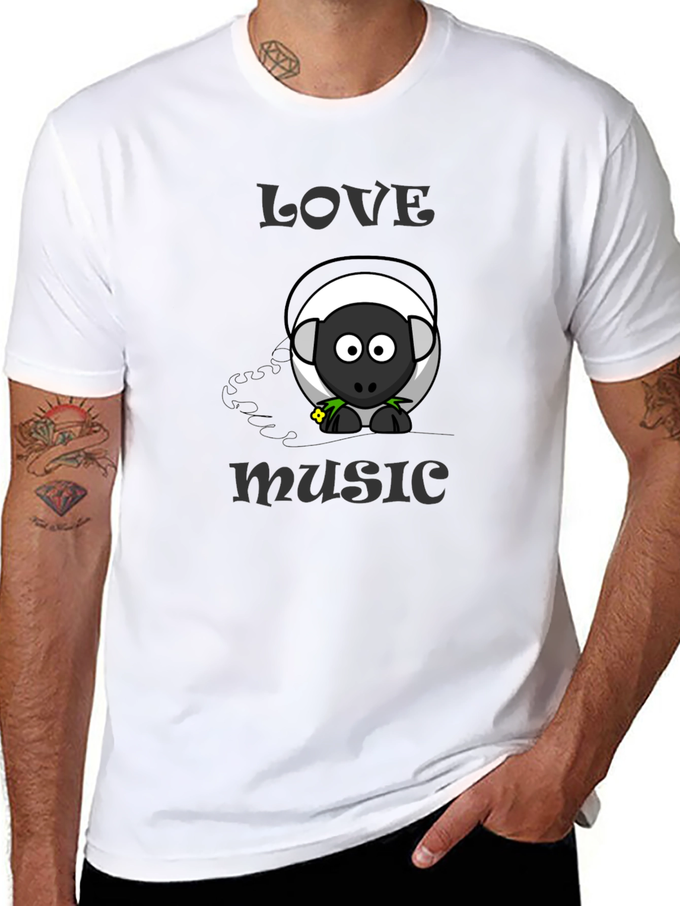 Love Music Sheep Cartoon Graphic T-Shirt