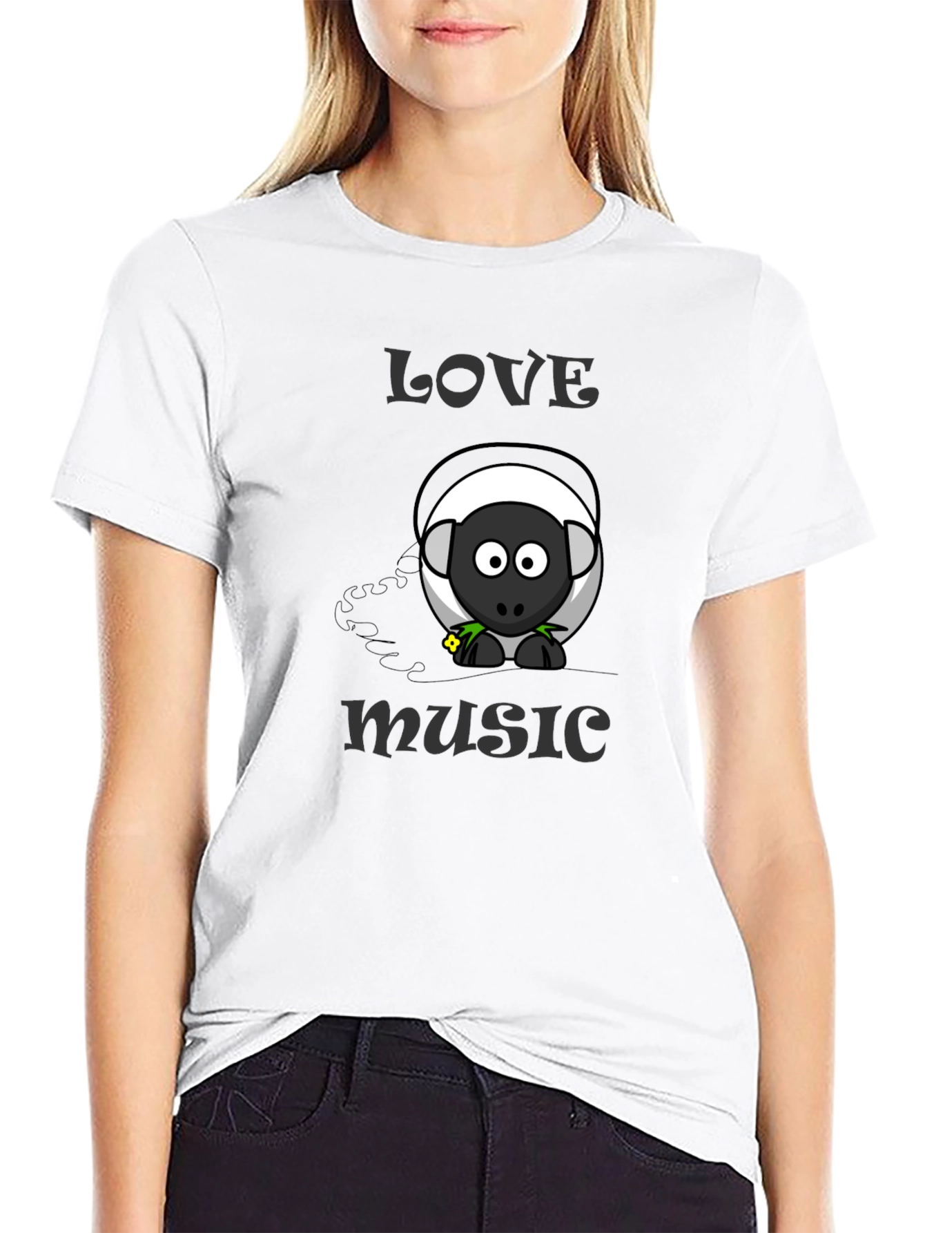Love Music Sheep Cartoon Graphic T-Shirt