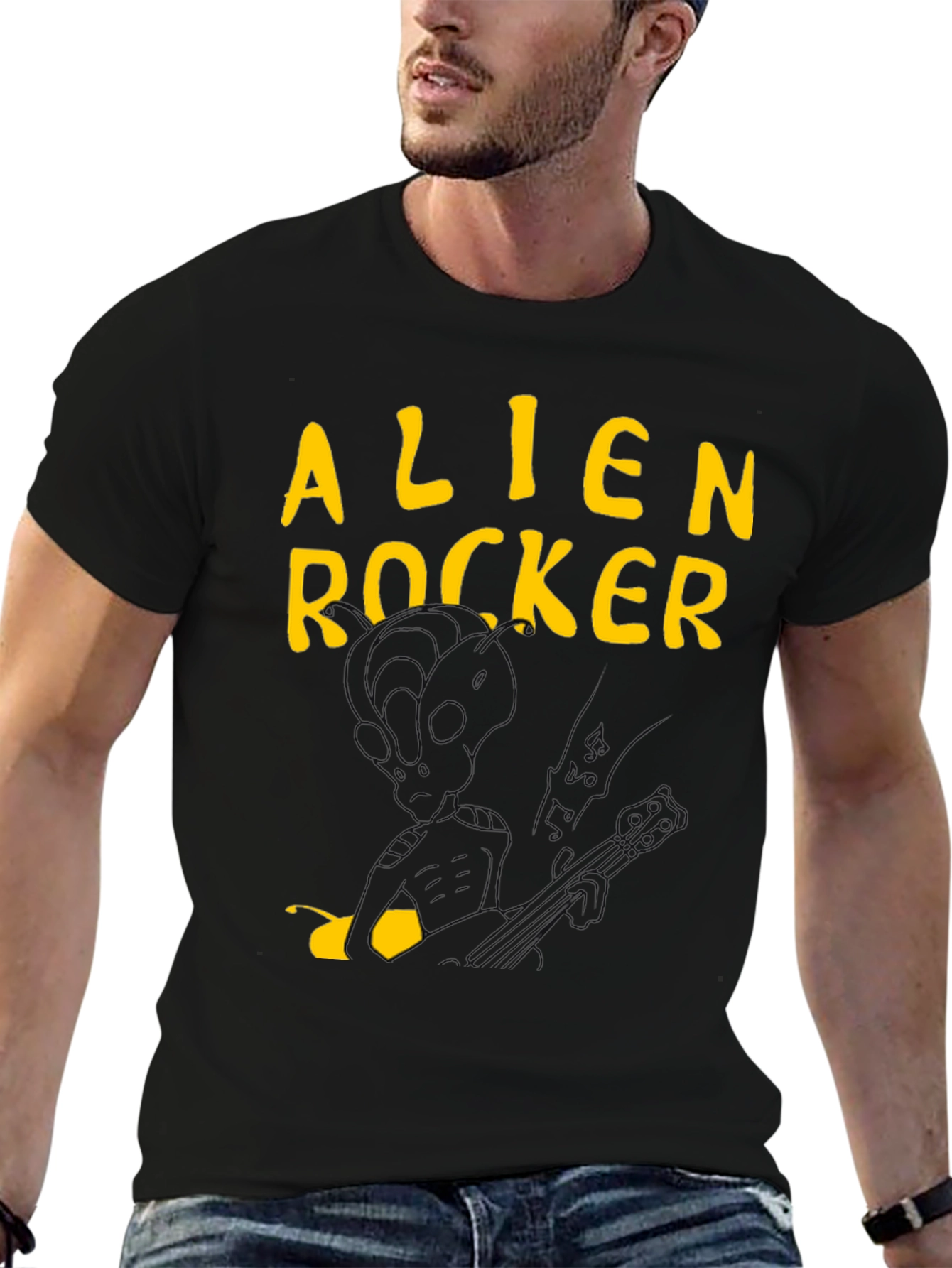Alien Rocker Graphic Tee - Black Cotton T-Shirt