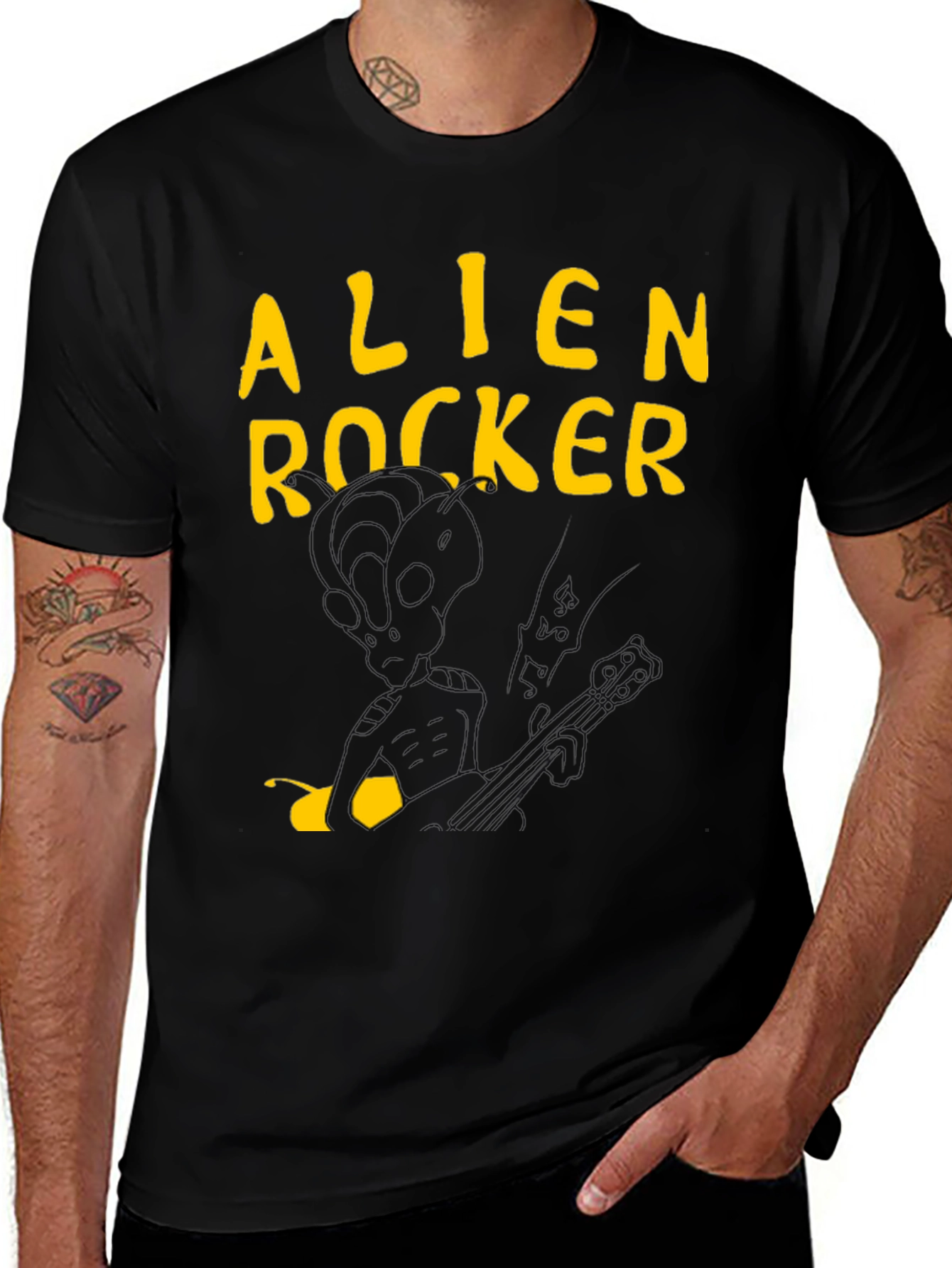 Alien Rocker Graphic Tee - Black Cotton T-Shirt