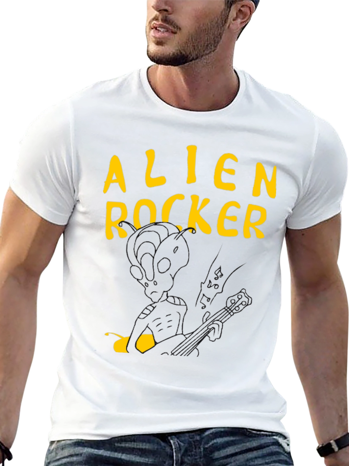 Alien Rocker Graphic Tee - Black Cotton T-Shirt