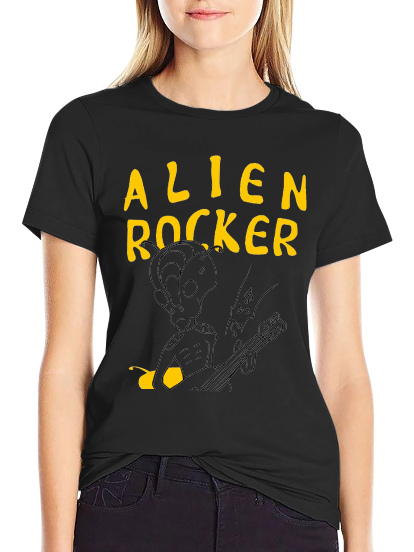 Alien Rocker Graphic Tee - Black Cotton T-Shirt
