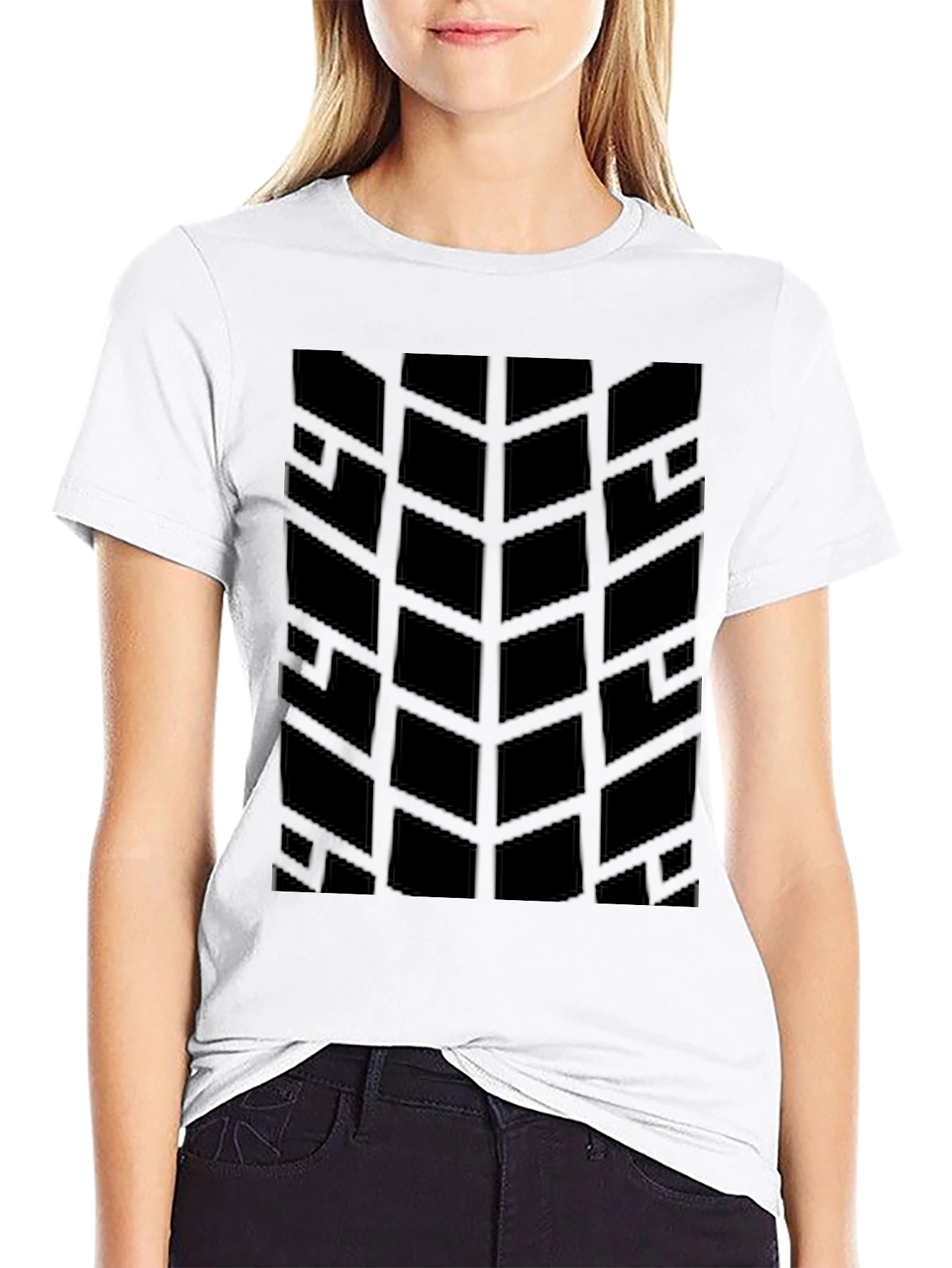 Modern Geometric Pattern Black T-Shirt