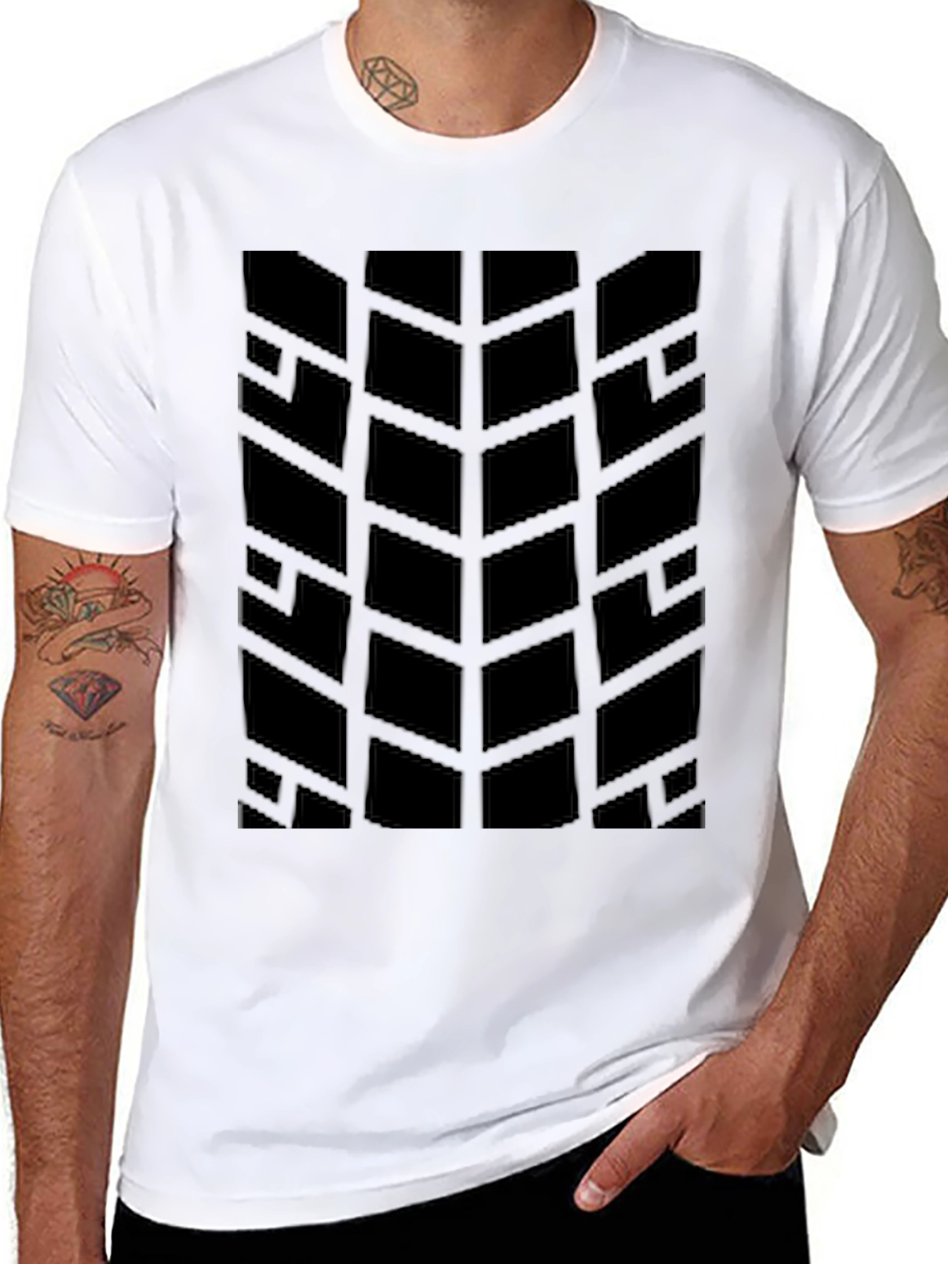 Modern Geometric Pattern Black T-Shirt