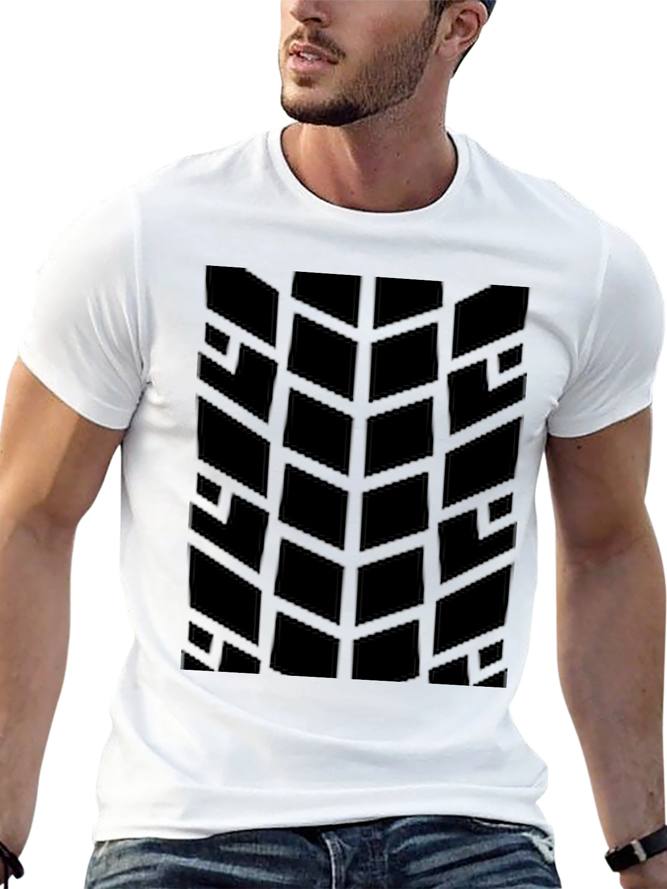 Modern Geometric Pattern Black T-Shirt