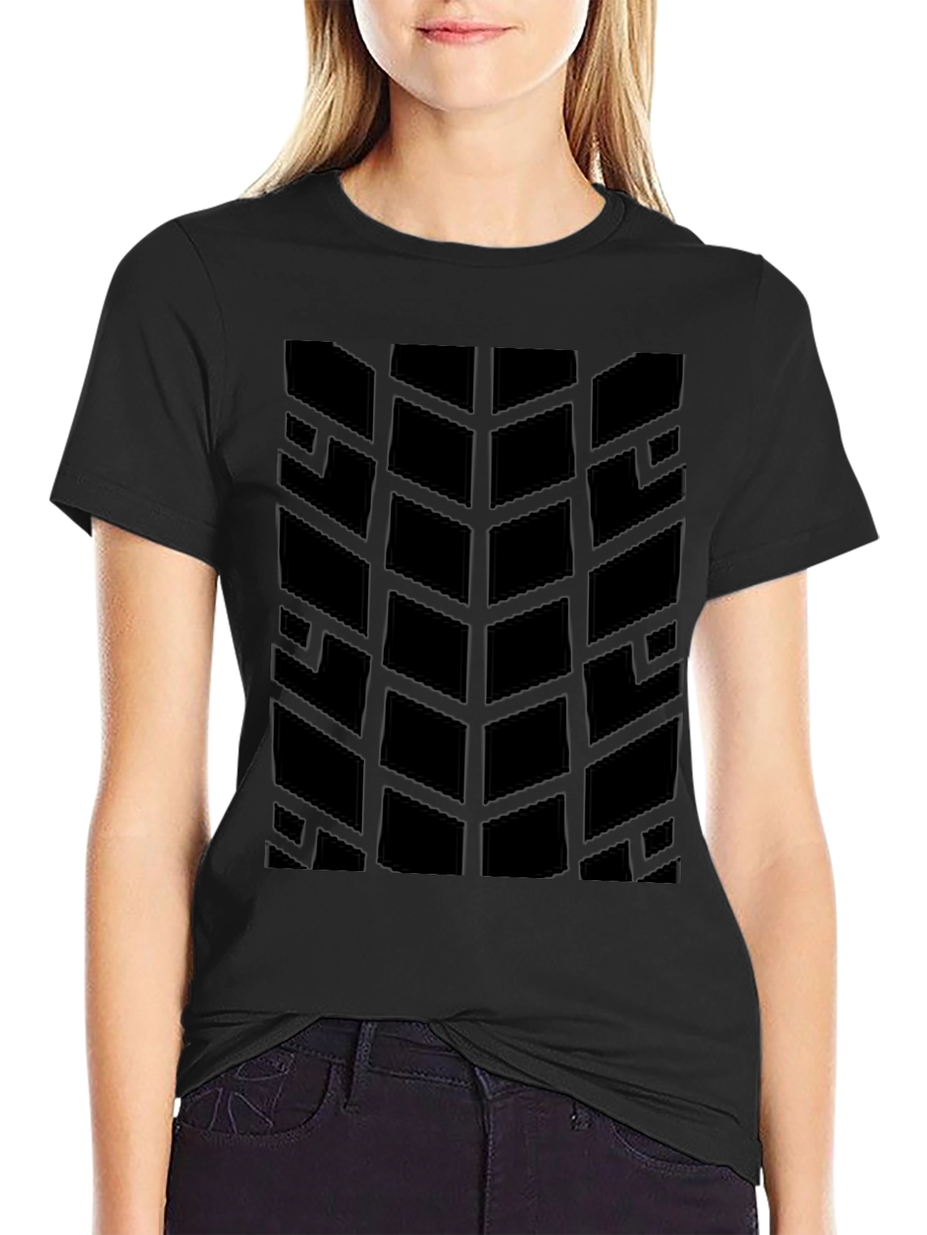 Modern Geometric Pattern Black T-Shirt