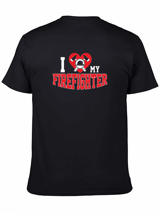 I Heart My Firefighter Black T-Shirt
