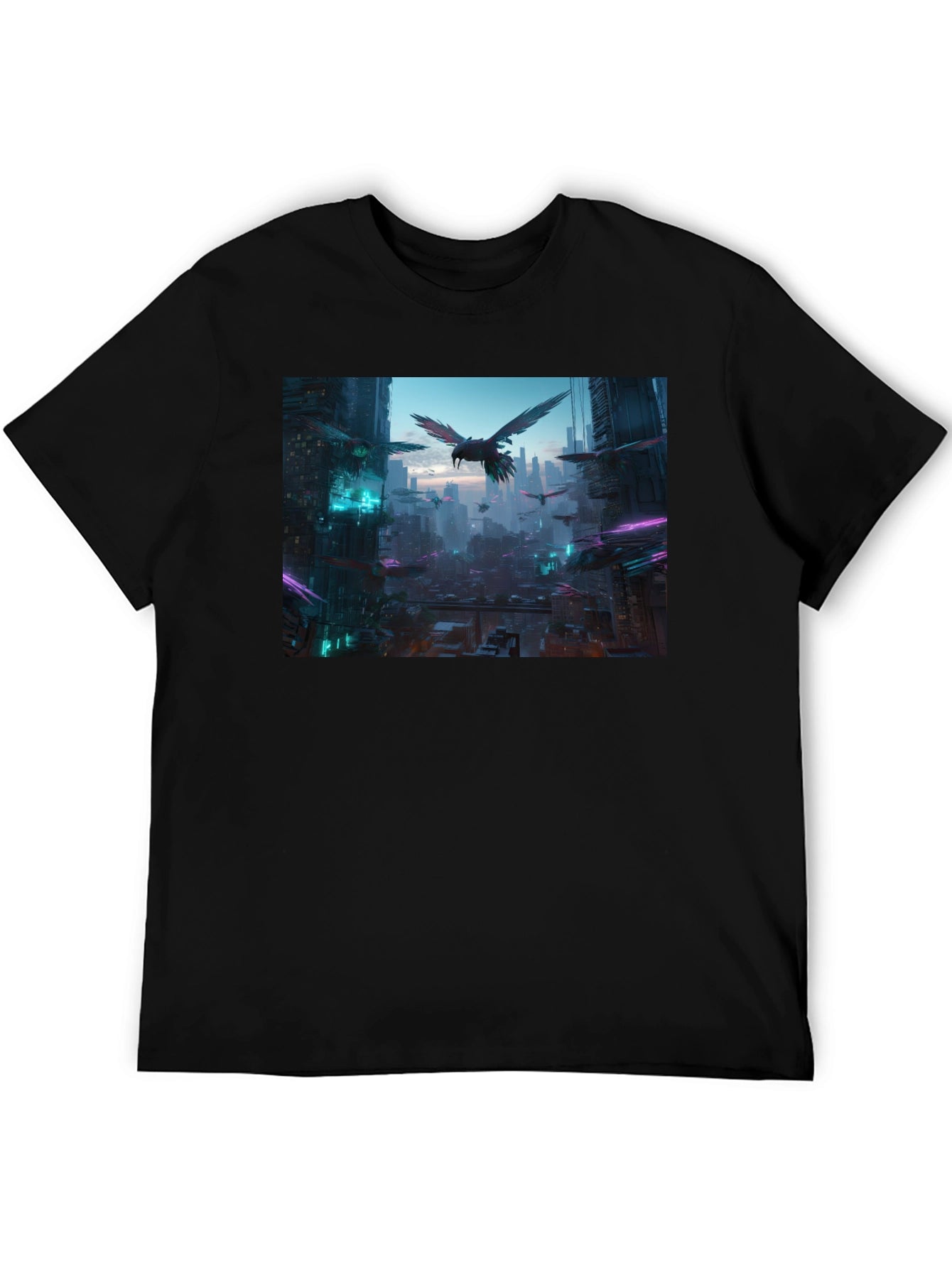 Cyberpunk Cityscape Raven Graphic Tee