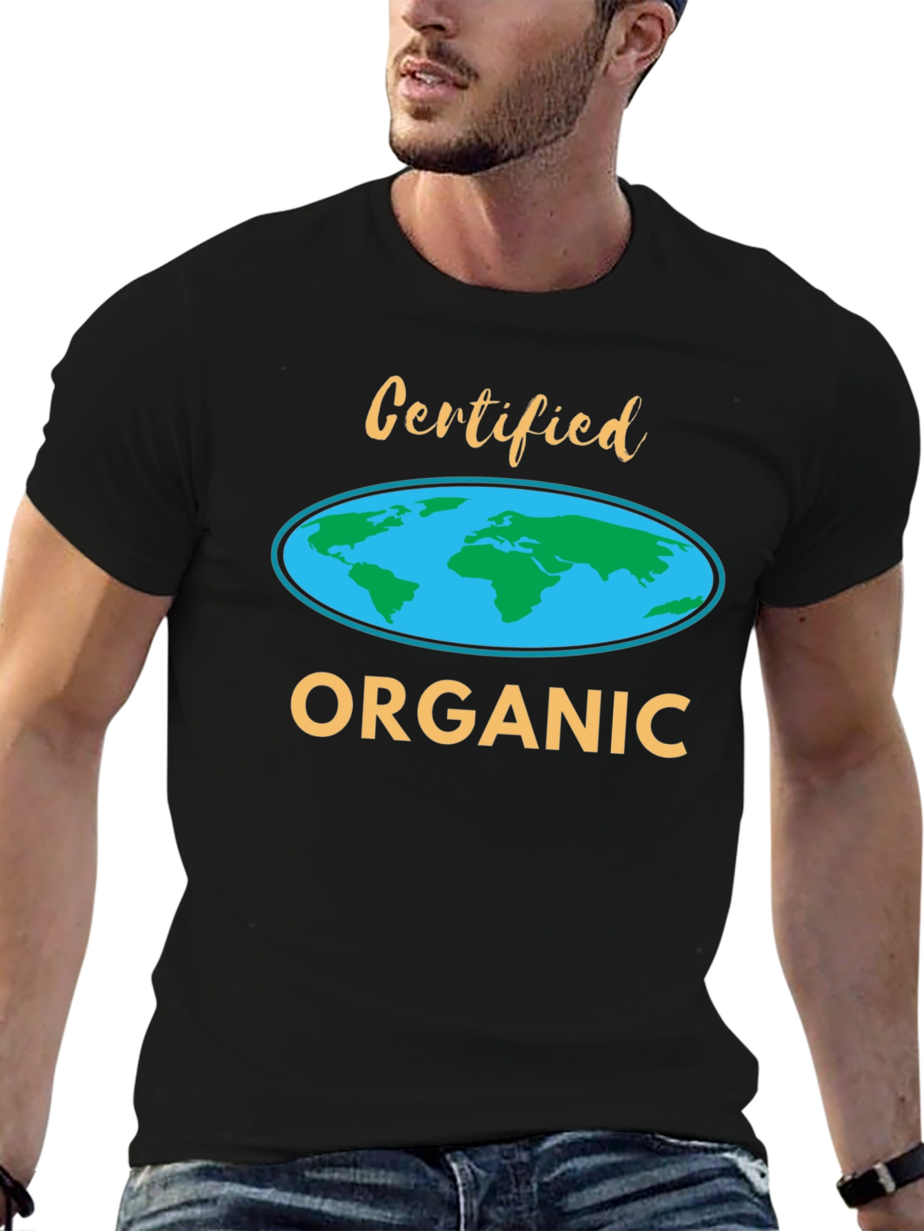 Certified Organic World Map T-Shirt - Black