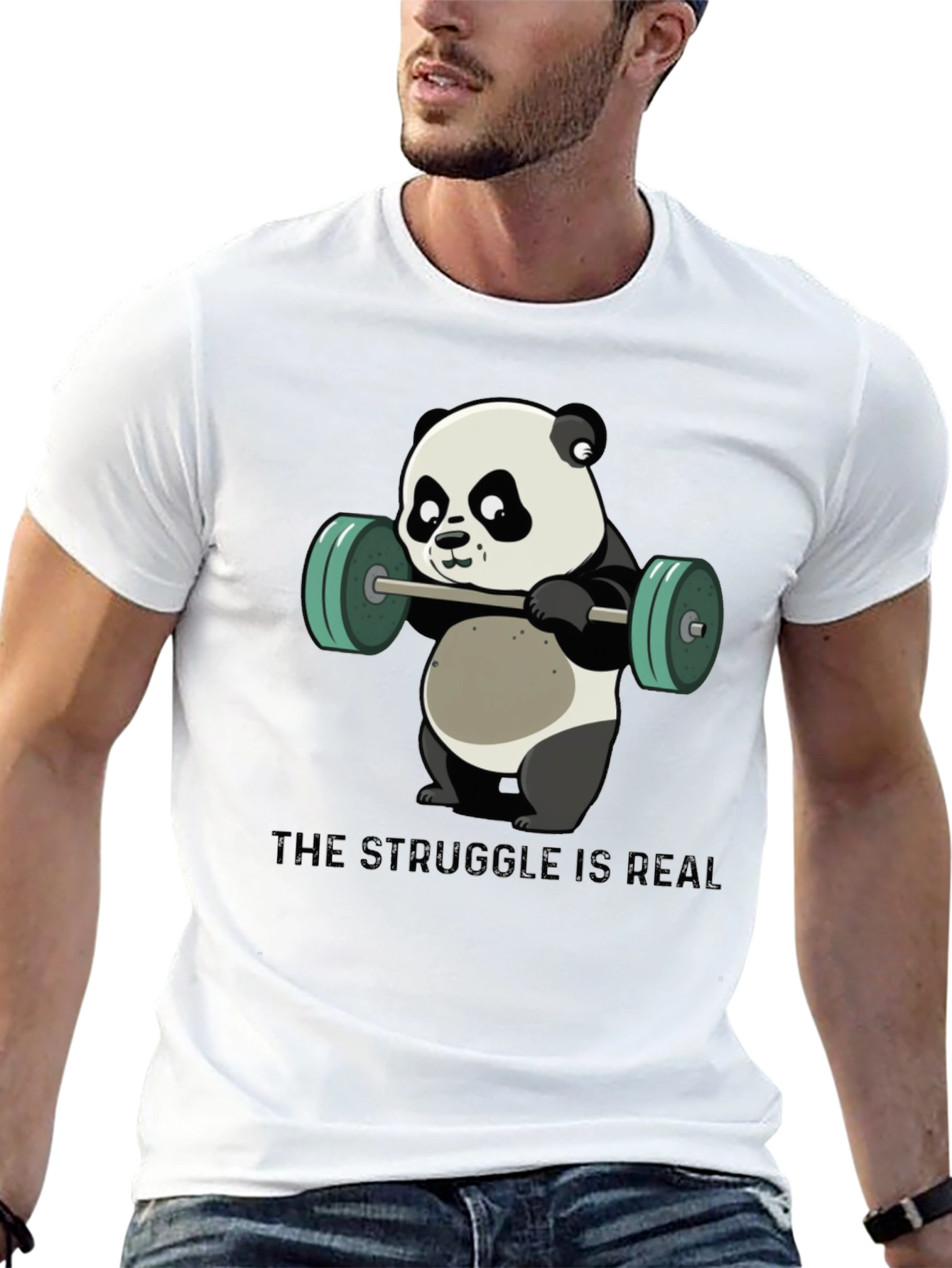 Weightlifting Panda T-Shirt - The Struggle is Real