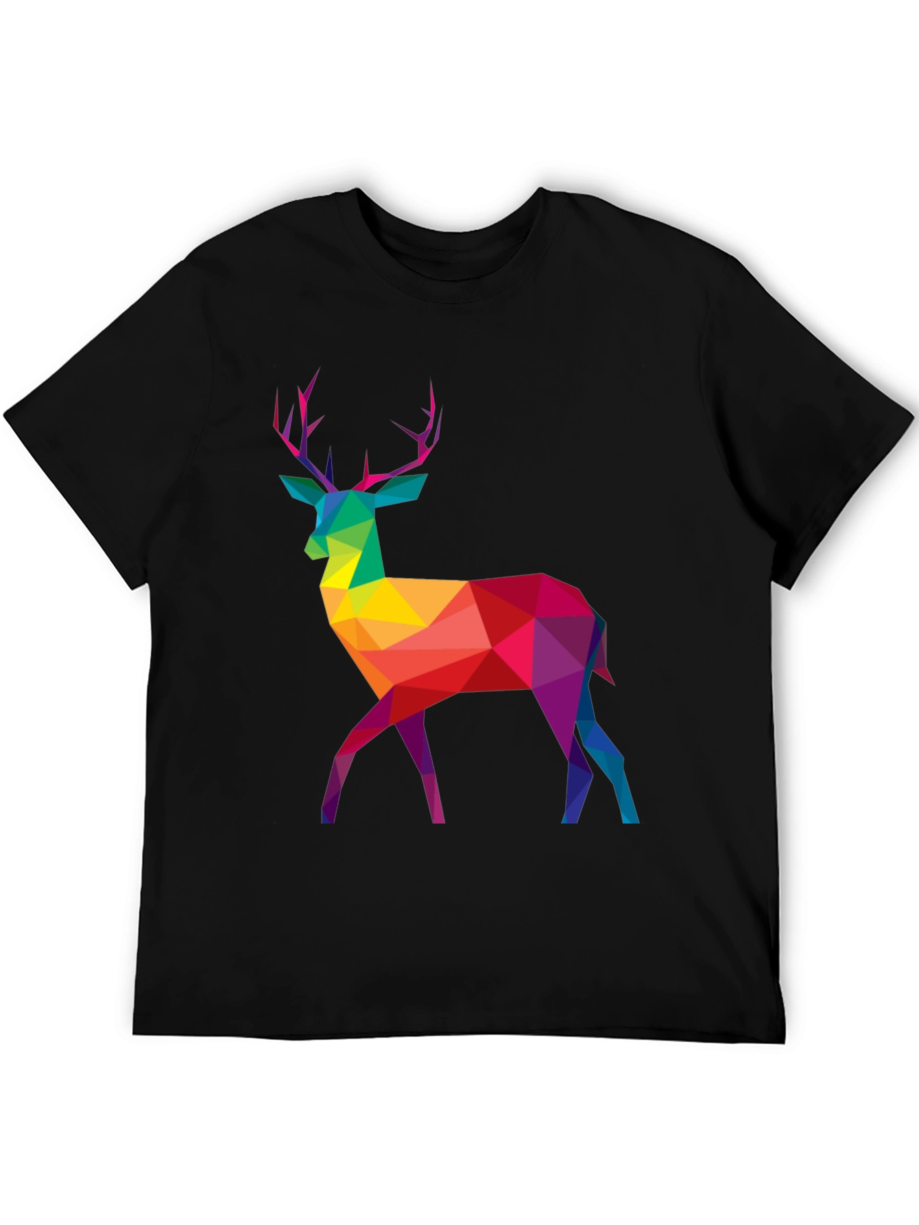 Geometric Rainbow Deer Graphic Tee - Mens Black T-Shirt