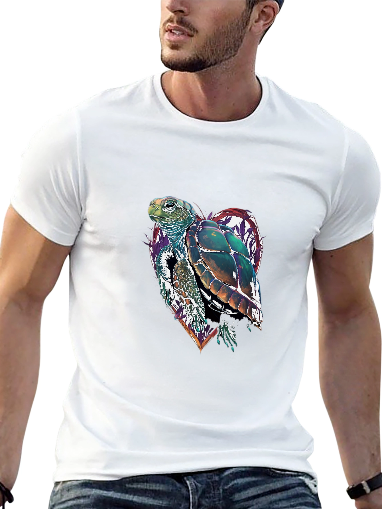 Sea Turtle Heart Graphic Tee - Black Cotton Blend