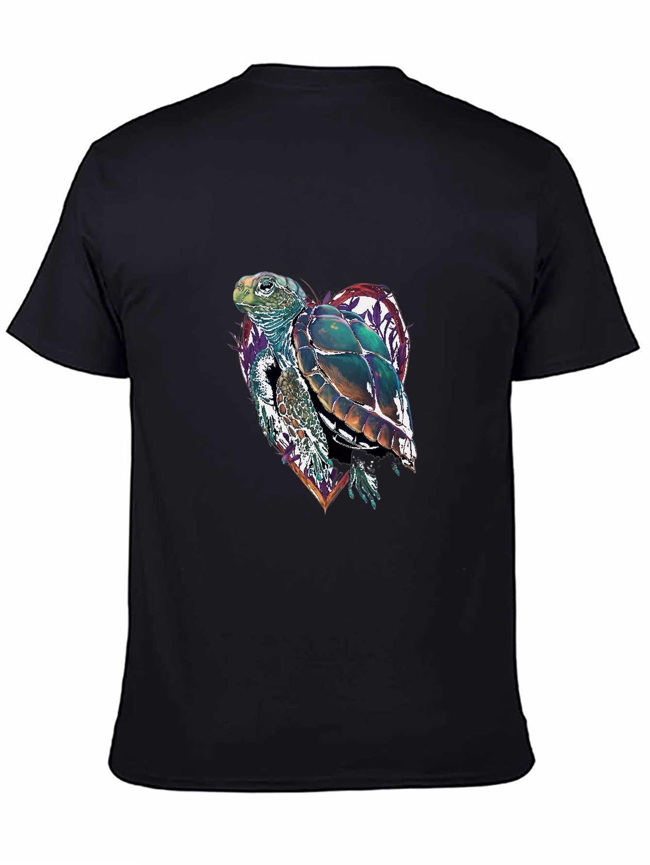 Sea Turtle Heart Graphic Tee - Black Cotton Blend