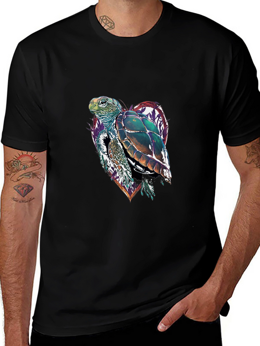 Sea Turtle Heart Graphic Tee - Black Cotton Blend