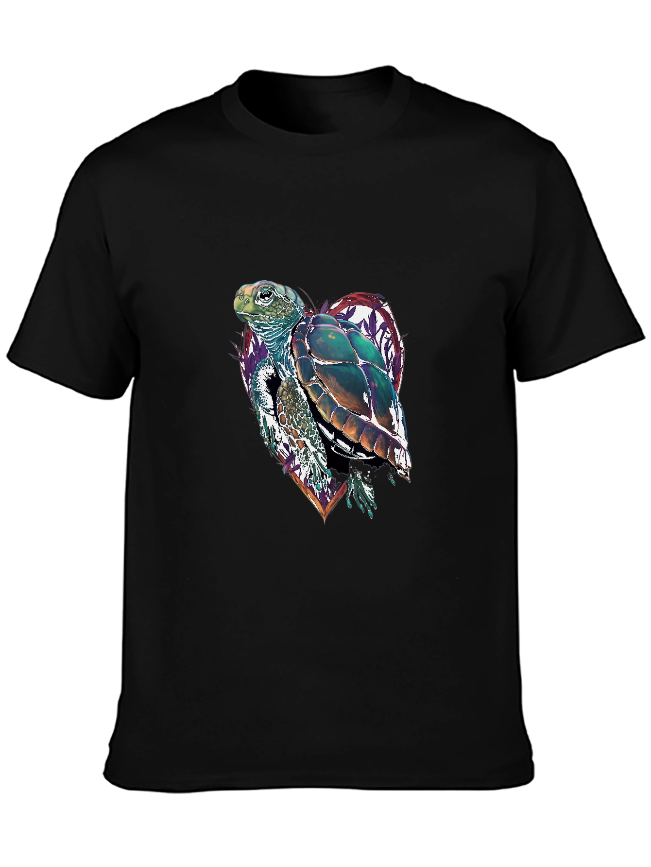 Sea Turtle Heart Graphic Tee - Black Cotton Blend