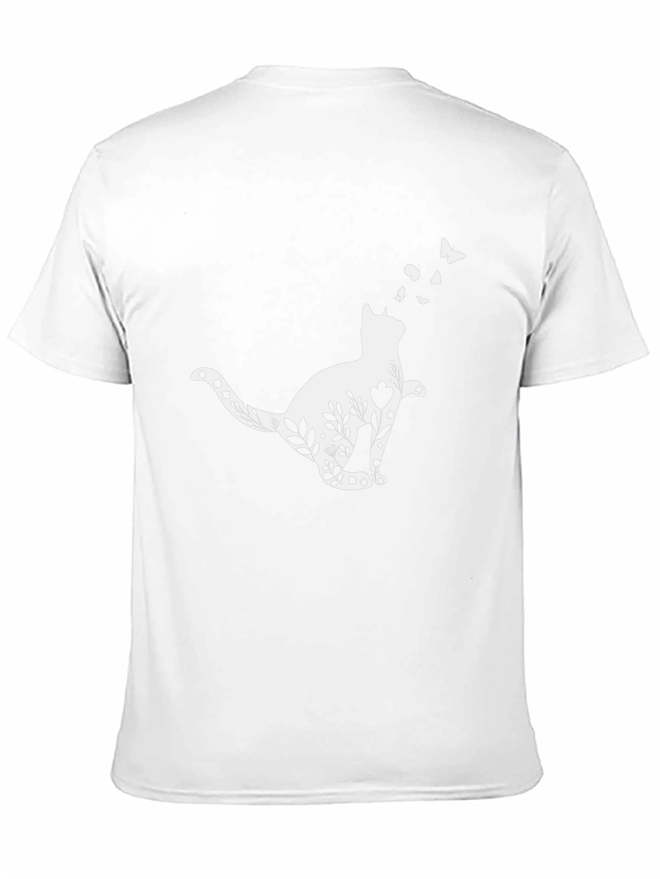 Floral Cat T-Shirt - Whimsical Black Tee