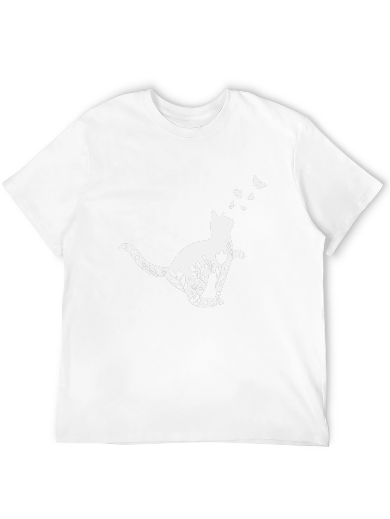 Floral Cat T-Shirt - Whimsical Black Tee