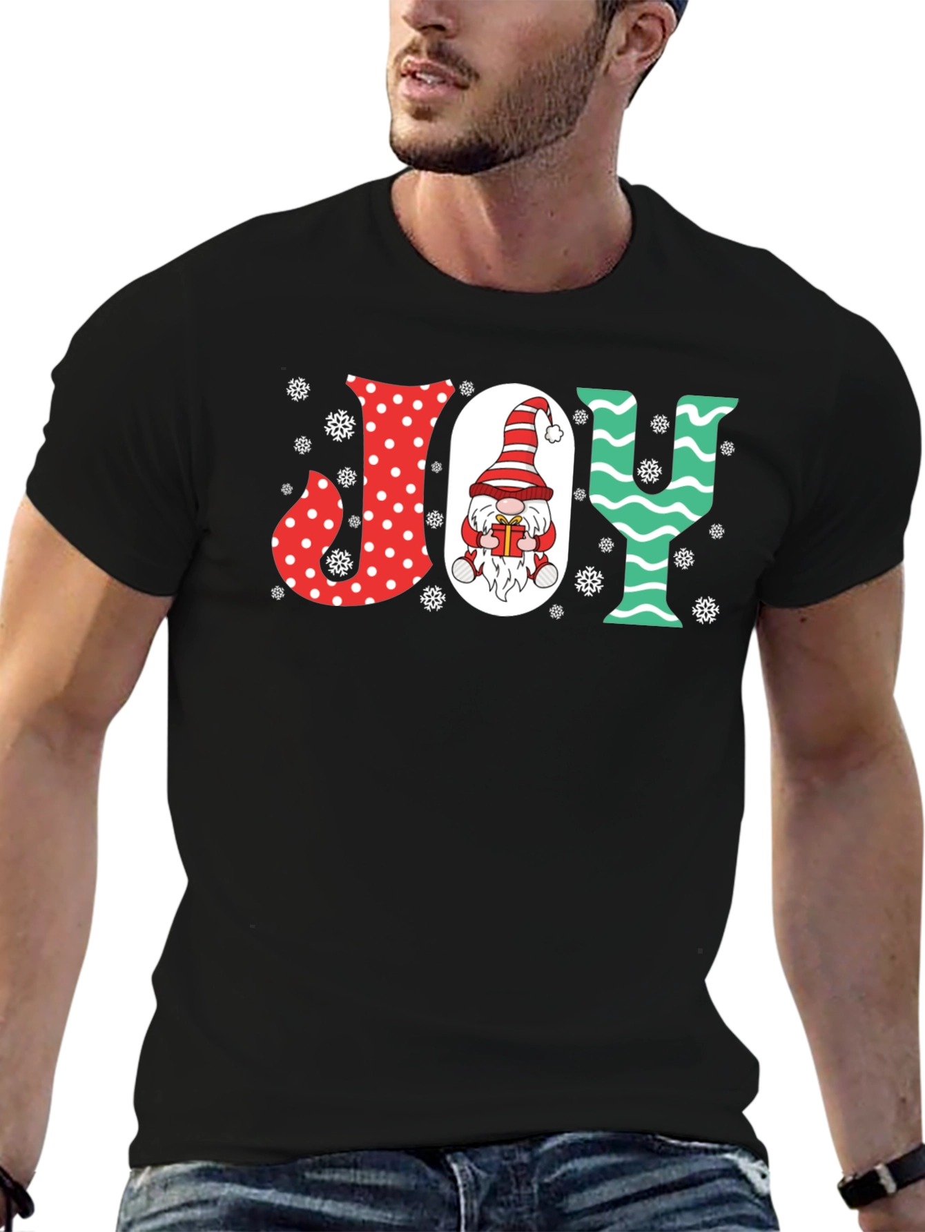 Festive JOY Christmas Gnome Graphic Tee