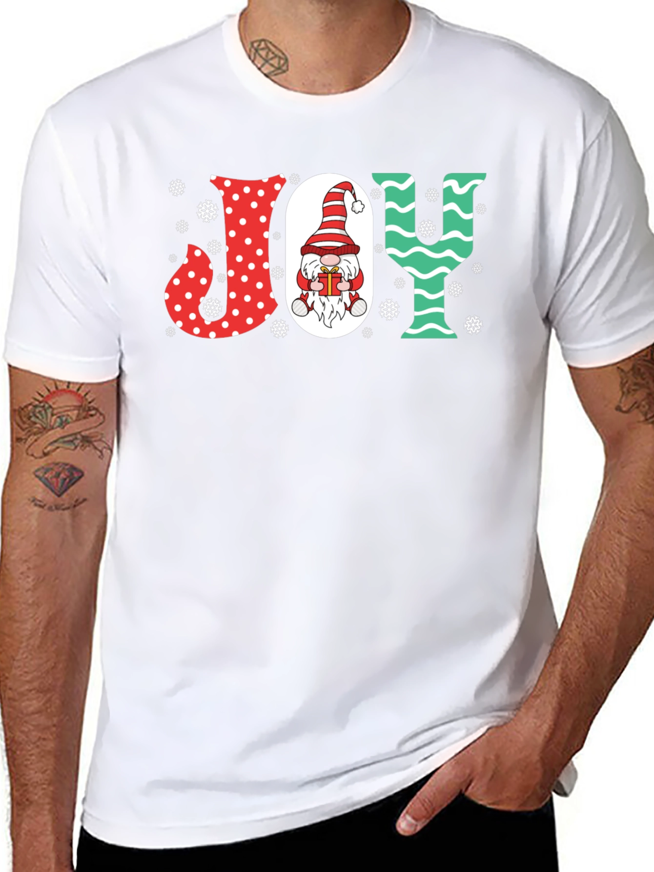 Festive JOY Christmas Gnome Graphic Tee