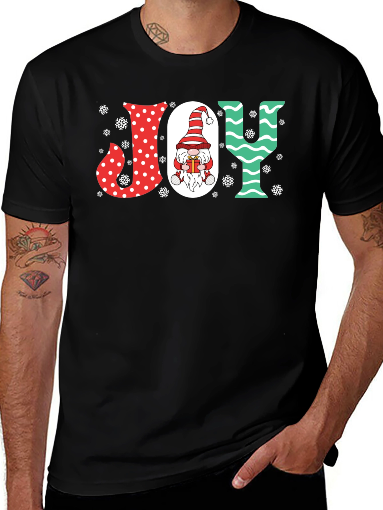 Festive JOY Christmas Gnome Graphic Tee