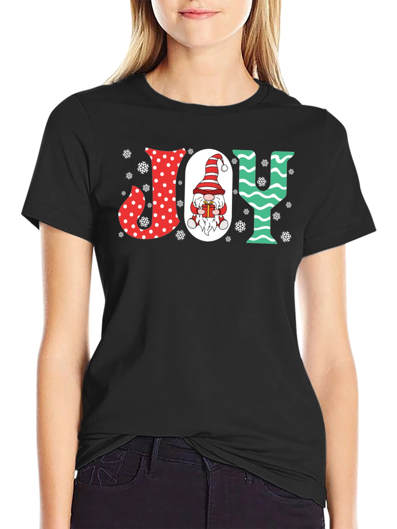 Festive JOY Christmas Gnome Graphic Tee