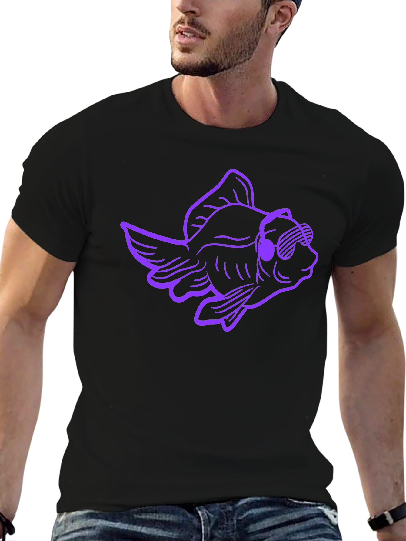 Cool Fish Graphic Tee - Black Cotton T-Shirt