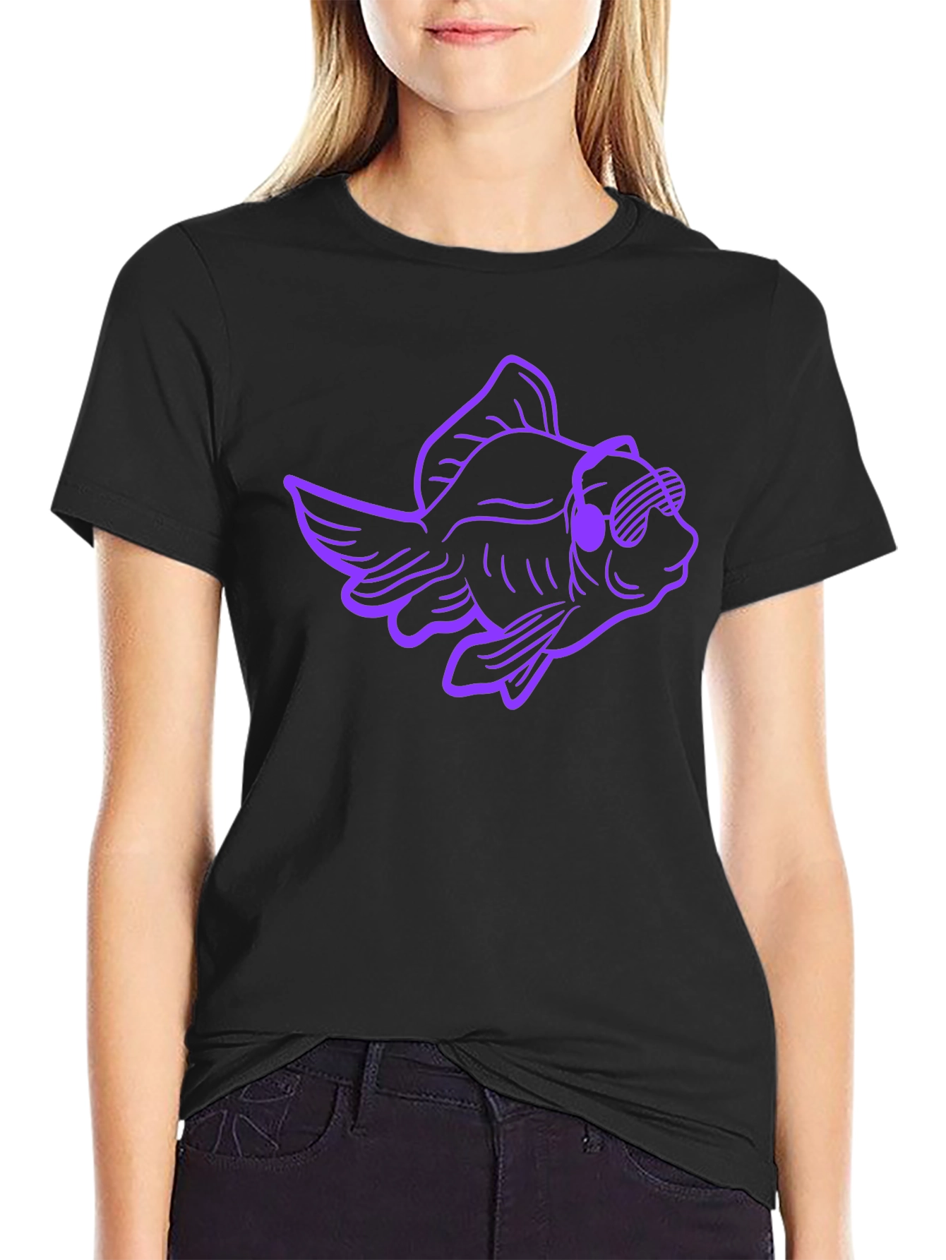 Cool Fish Graphic Tee - Black Cotton T-Shirt