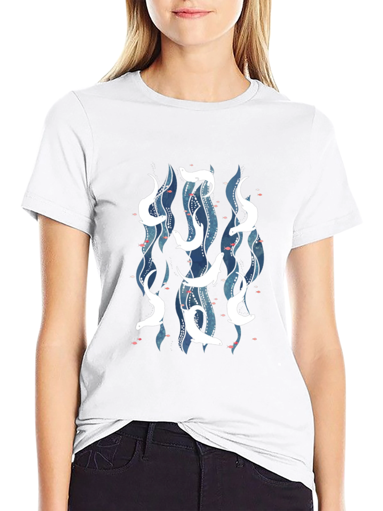 Sea Otter Pattern T-Shirt - Black