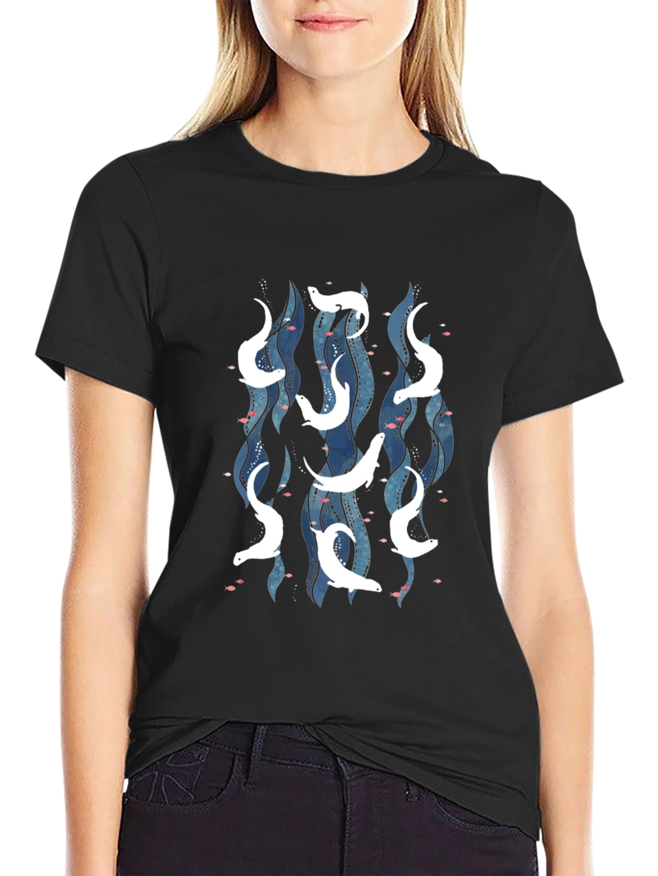 Sea Otter Pattern T-Shirt - Black