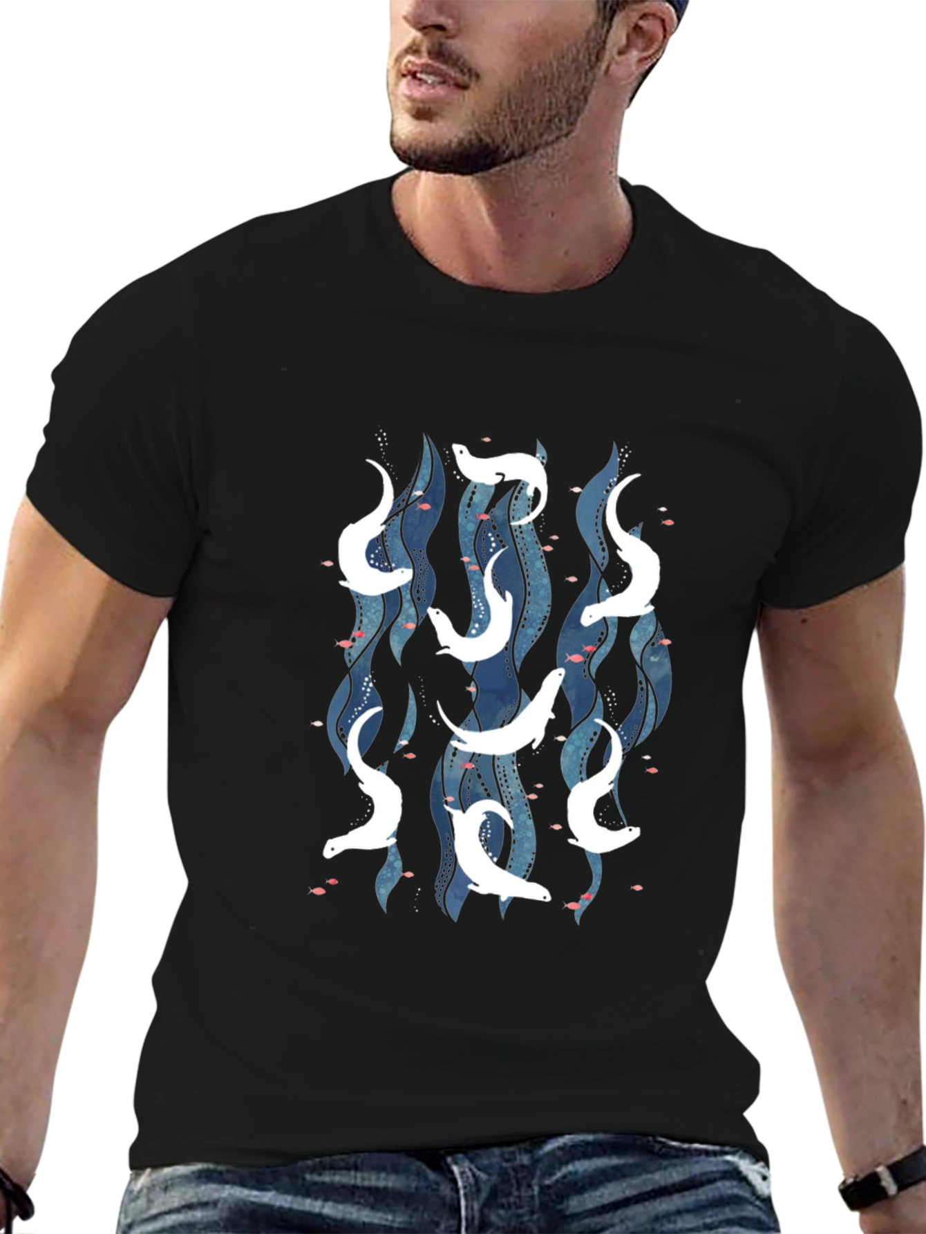 Sea Otter Pattern T-Shirt - Black