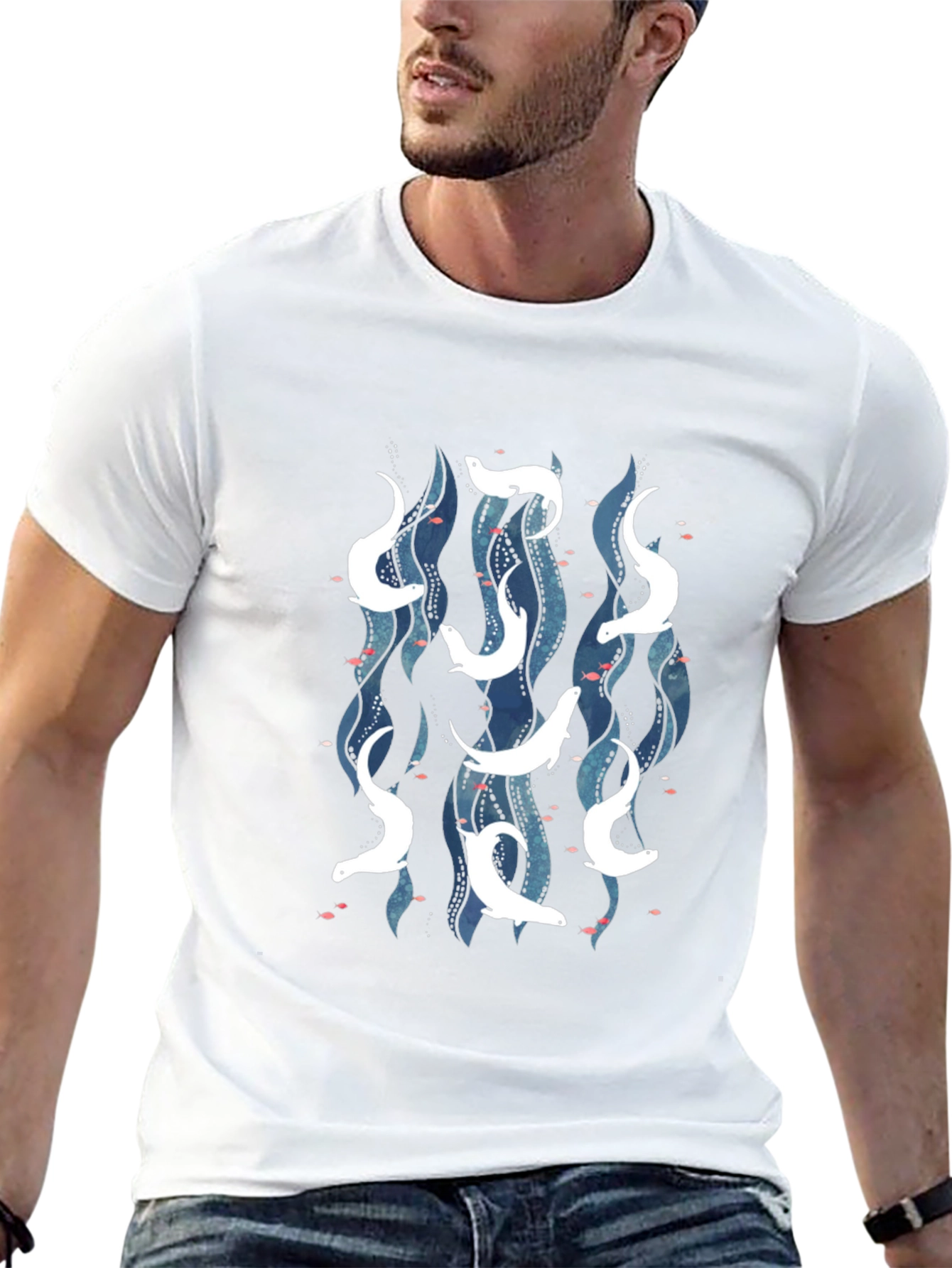 Sea Otter Pattern T-Shirt - Black