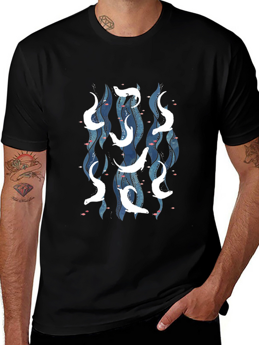 Sea Otter Pattern T-Shirt - Black