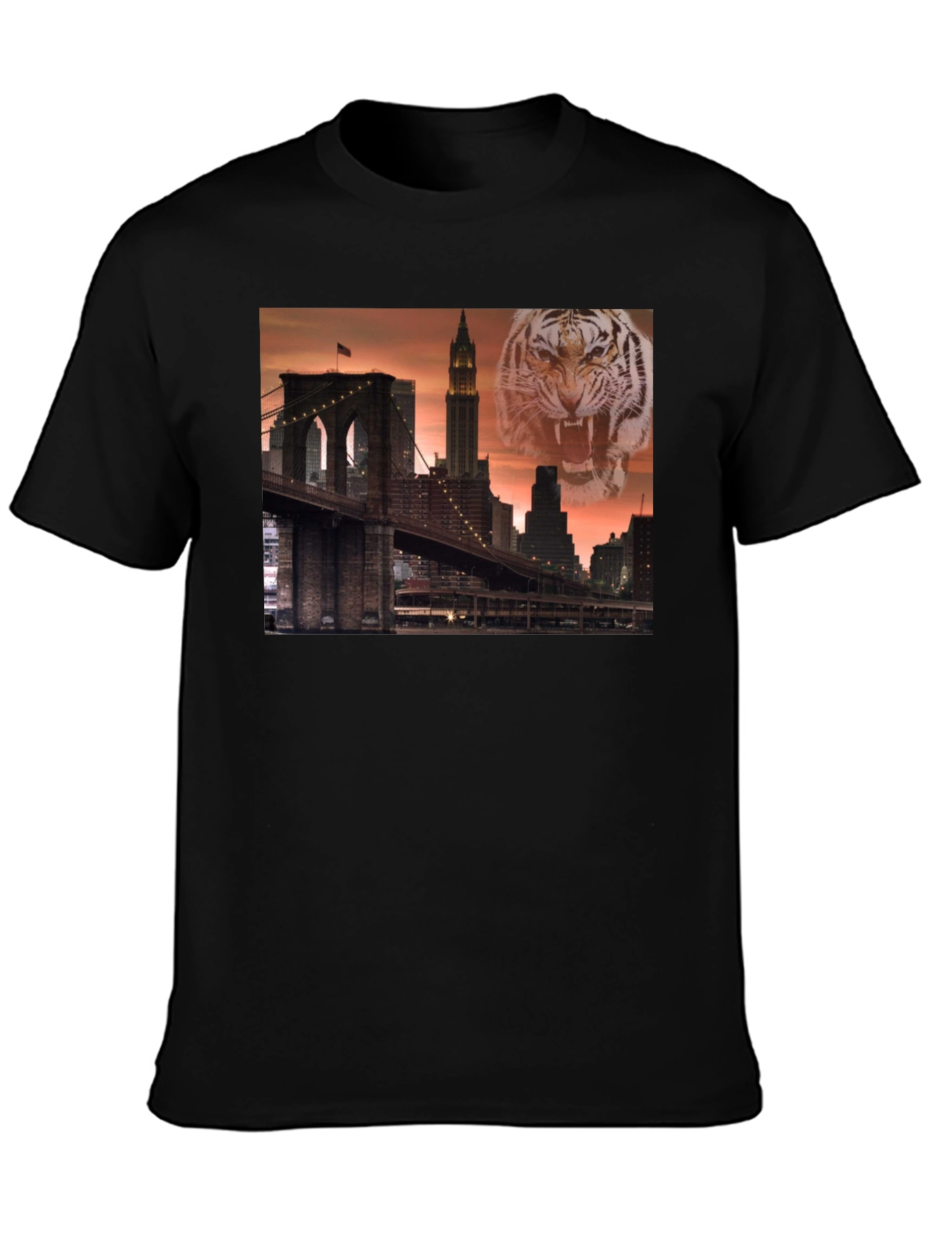 Brooklyn Bridge & Tiger Graphic Black T-Shirt