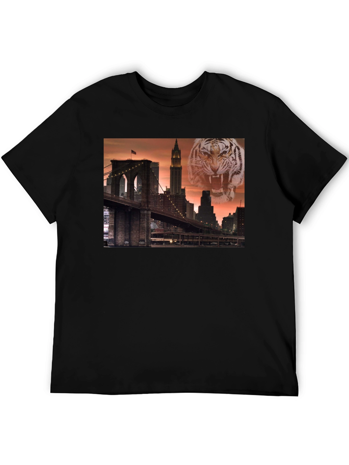 Brooklyn Bridge & Tiger Graphic Black T-Shirt
