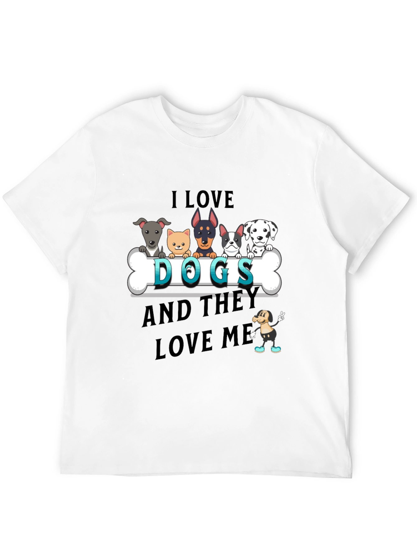 I Love Dogs T-Shirt - Cute Cartoon Dog Design