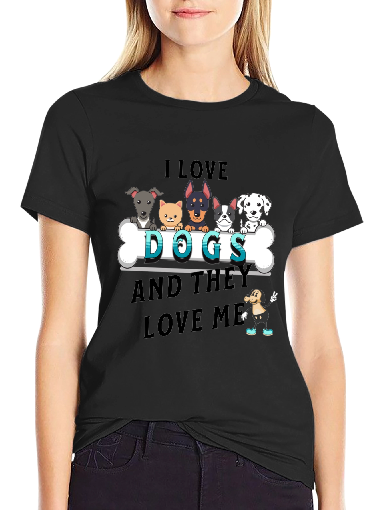 I Love Dogs T-Shirt - Cute Cartoon Dog Design