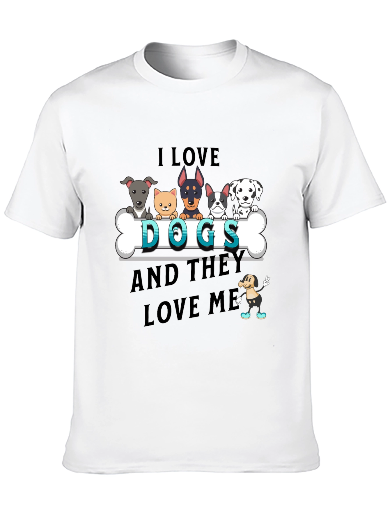 I Love Dogs T-Shirt - Cute Cartoon Dog Design