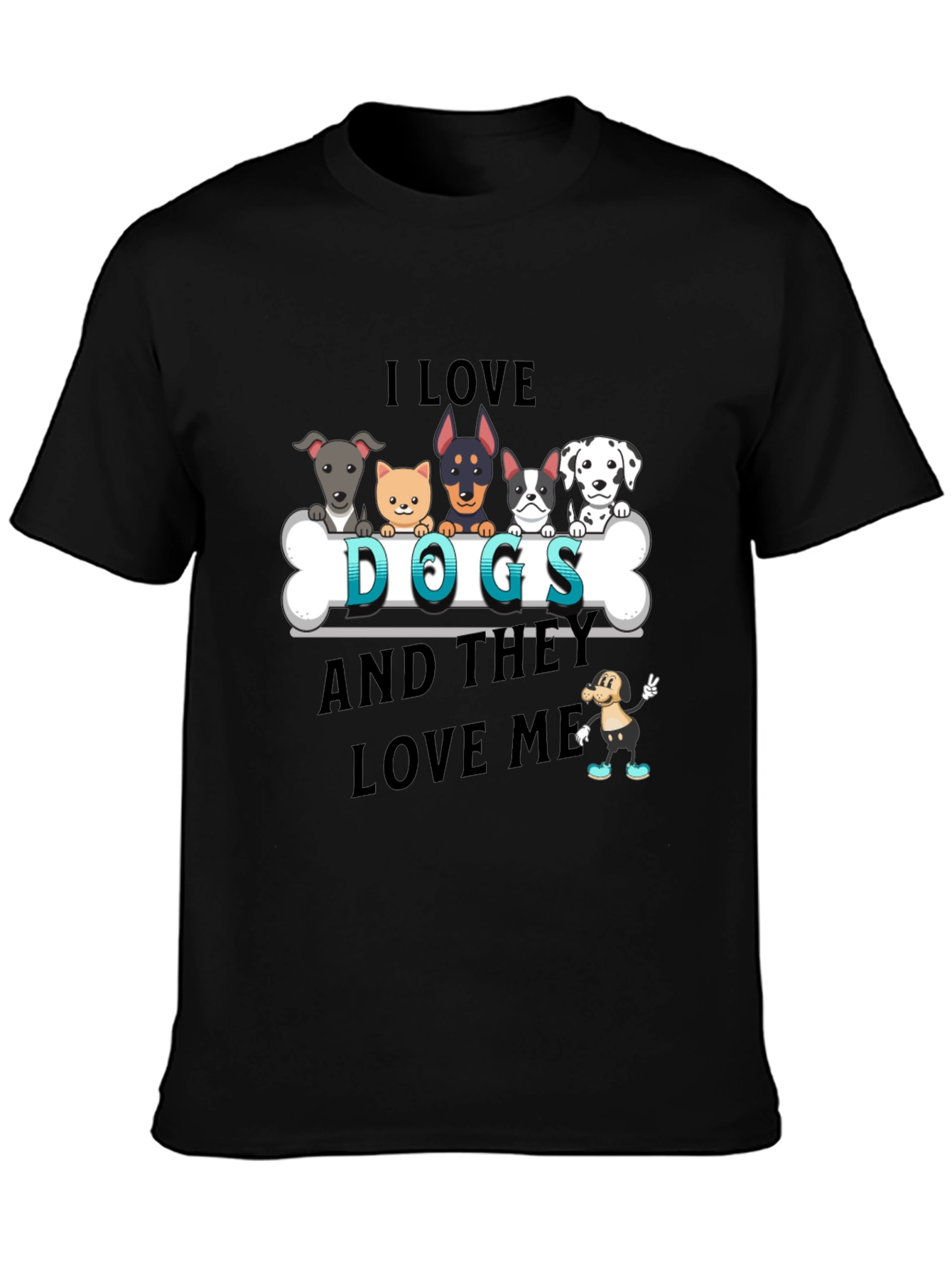I Love Dogs T-Shirt - Cute Cartoon Dog Design