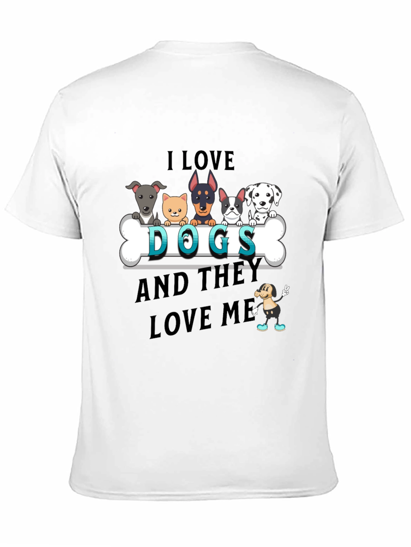 I Love Dogs T-Shirt - Cute Cartoon Dog Design