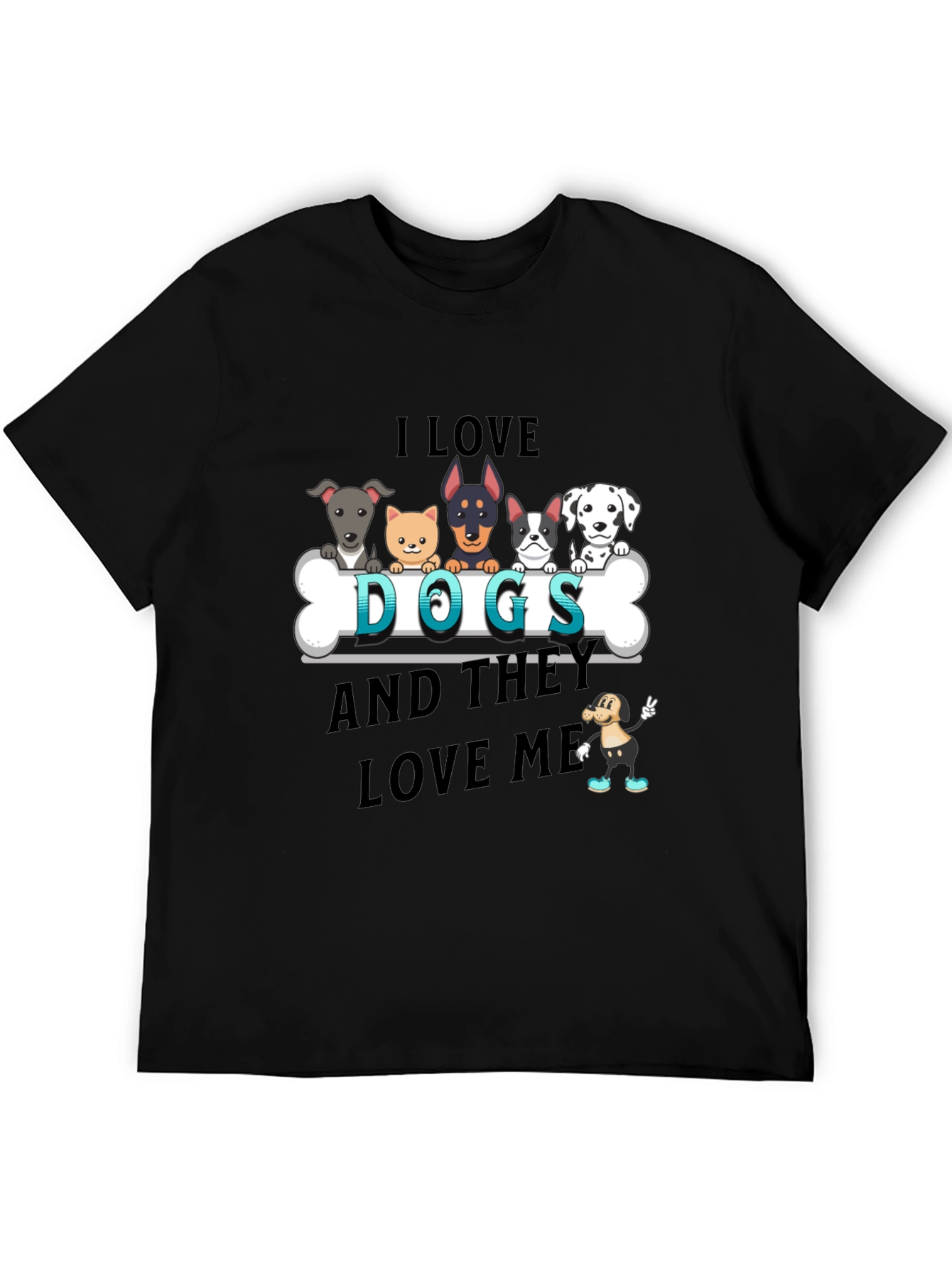 I Love Dogs T-Shirt - Cute Cartoon Dog Design