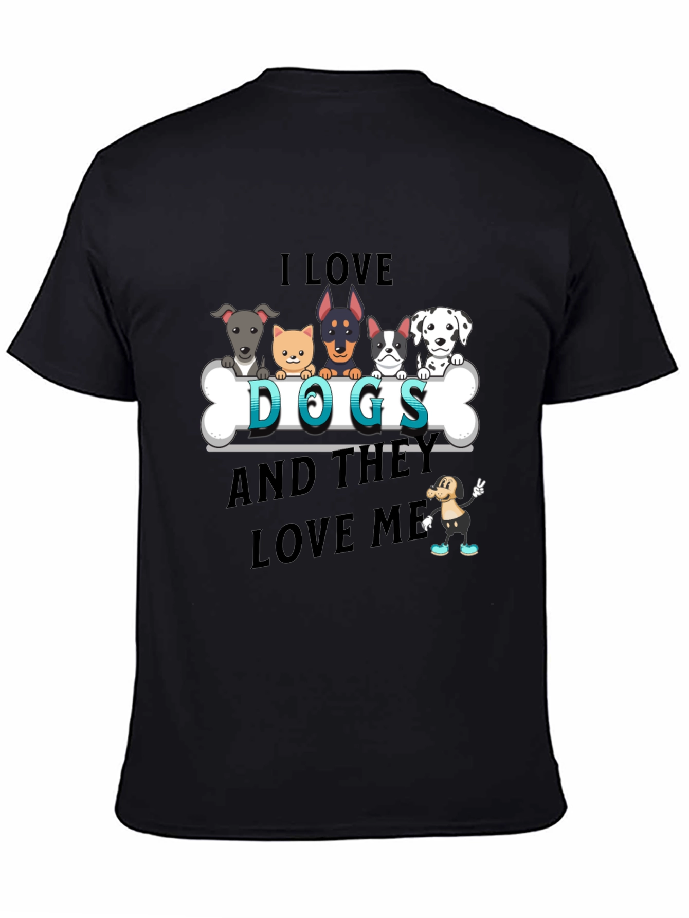 I Love Dogs T-Shirt - Cute Cartoon Dog Design