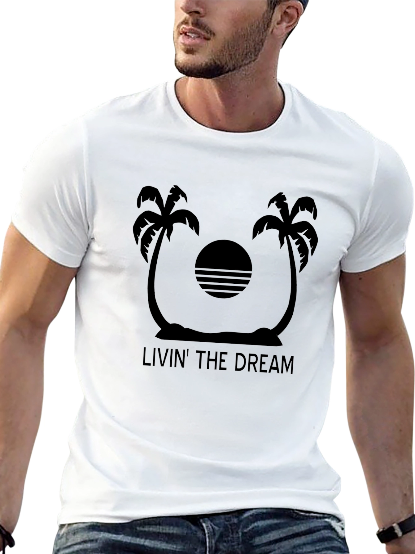Livin The Dream Palm Tree Graphic Tee - Black