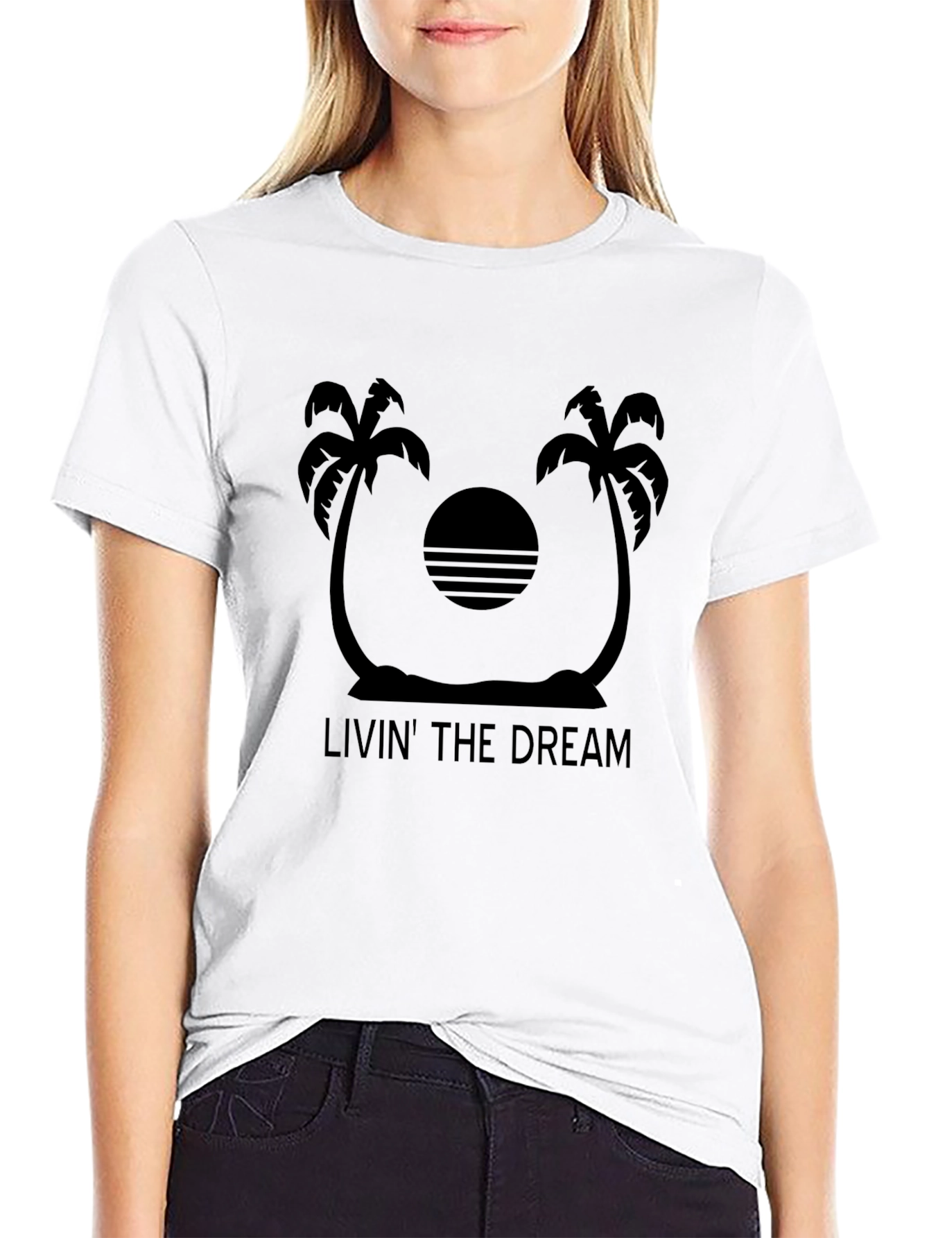 Livin The Dream Palm Tree Graphic Tee - Black