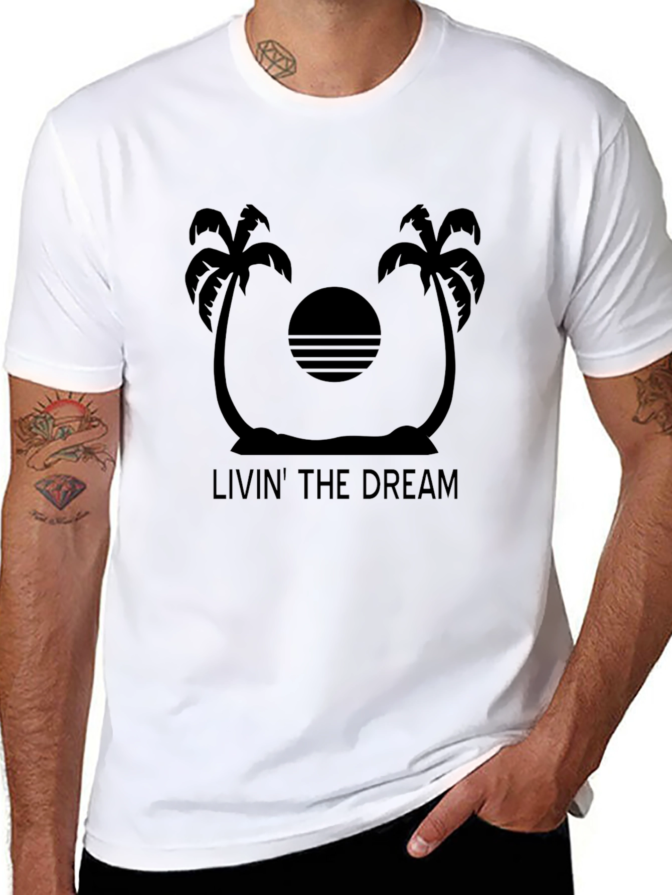 Livin The Dream Palm Tree Graphic Tee - Black