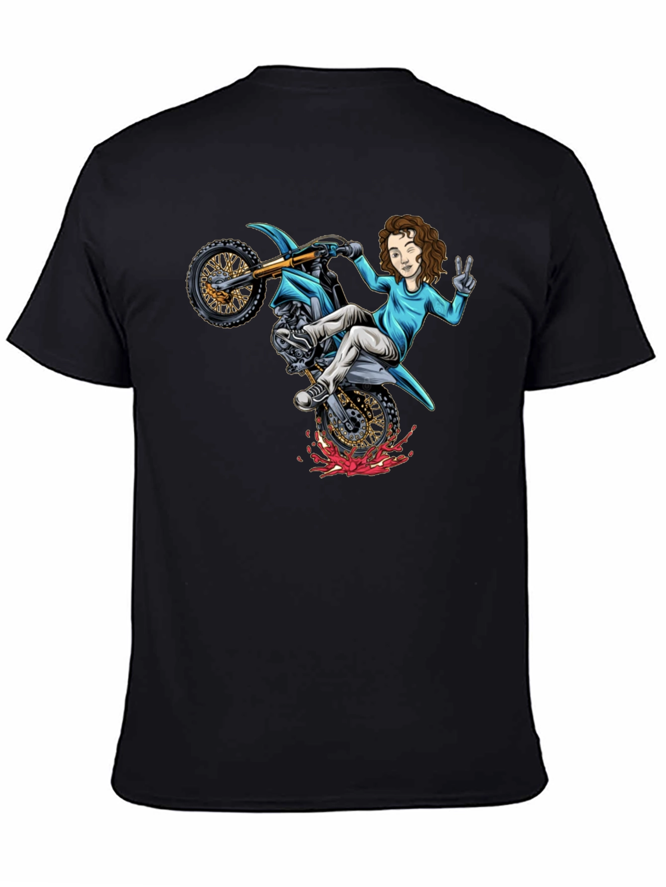 Motorcycle Girl Graphic Tee - Black Cotton Shirt