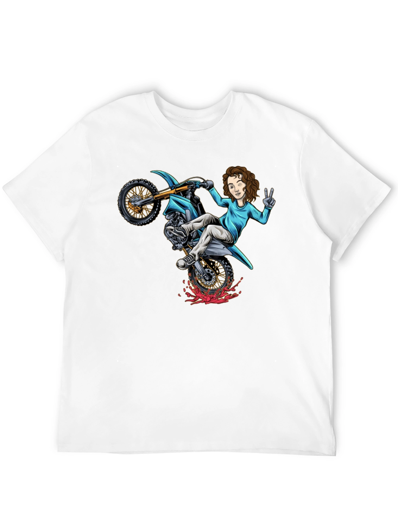 Motorcycle Girl Graphic Tee - Black Cotton Shirt