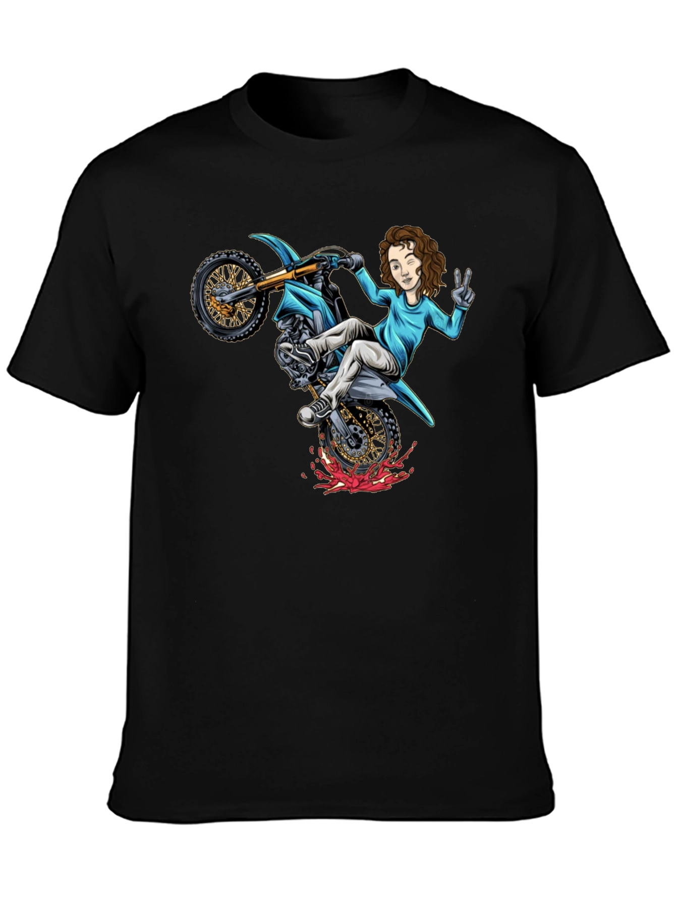 Motorcycle Girl Graphic Tee - Black Cotton Shirt