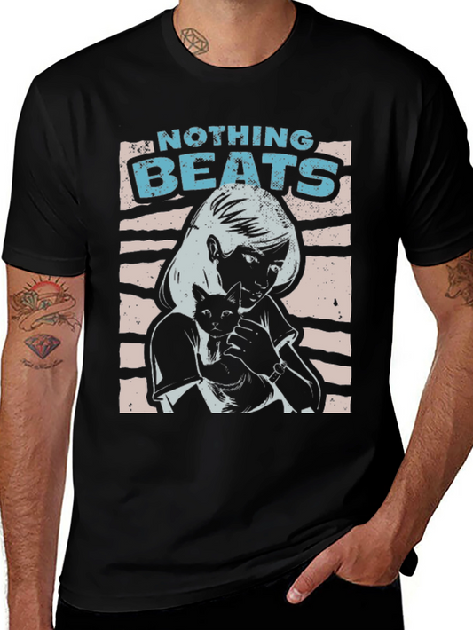 Nothing Beats Cat Lady T-Shirt - Black Cotton Graphic Tee