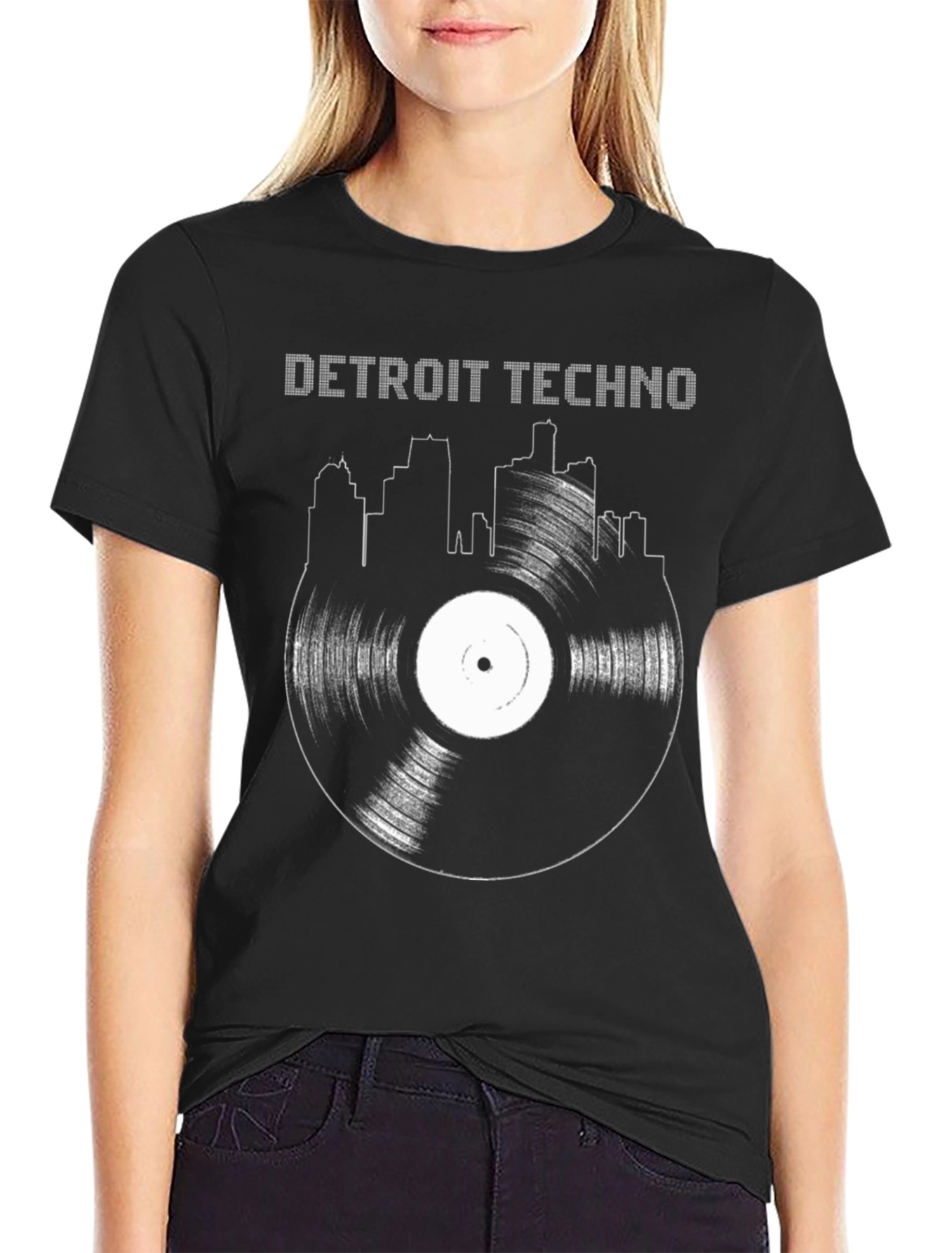 Detroit Techno Vinyl Record Skyline T-Shirt