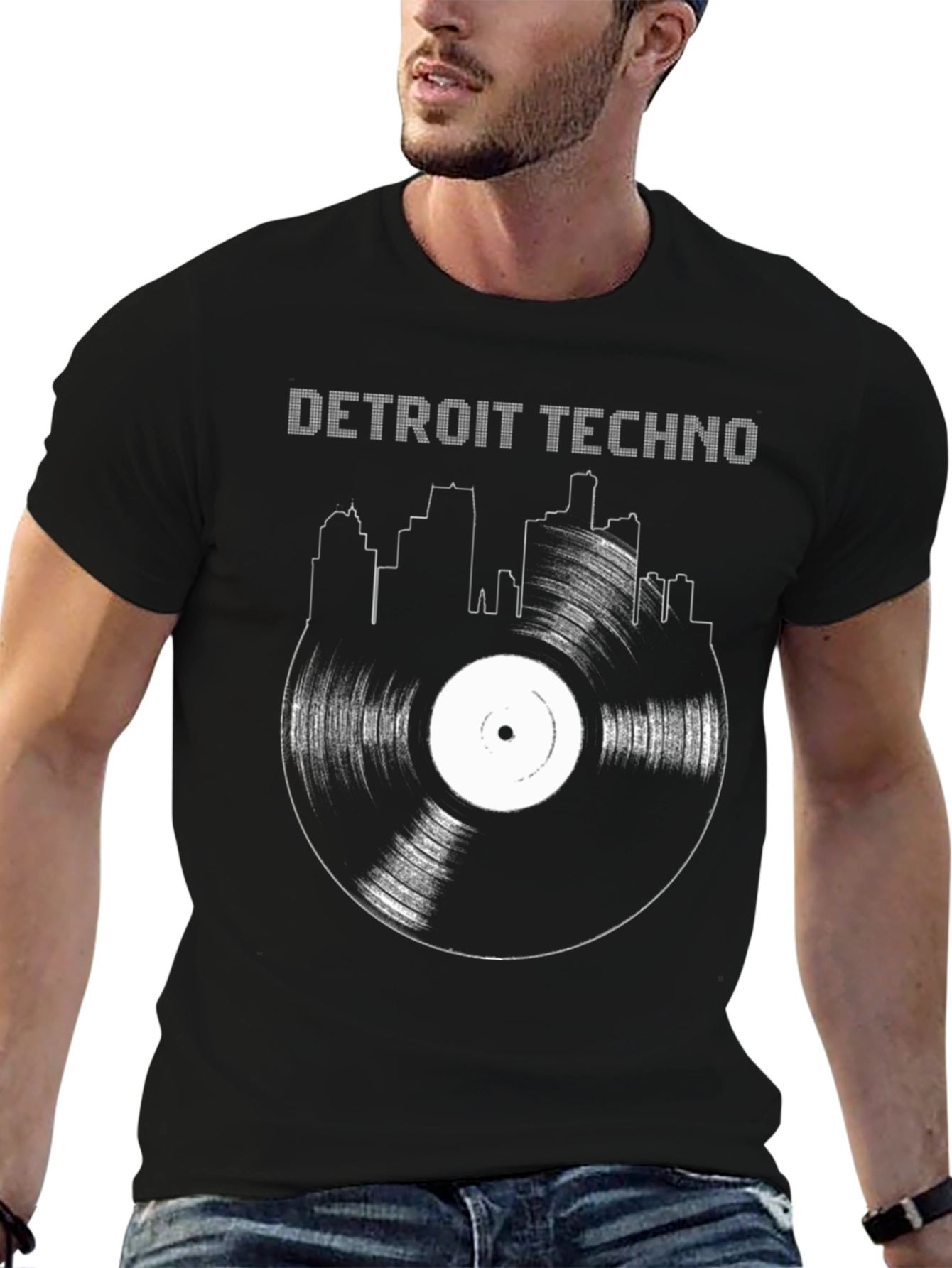 Detroit Techno Vinyl Record Skyline T-Shirt